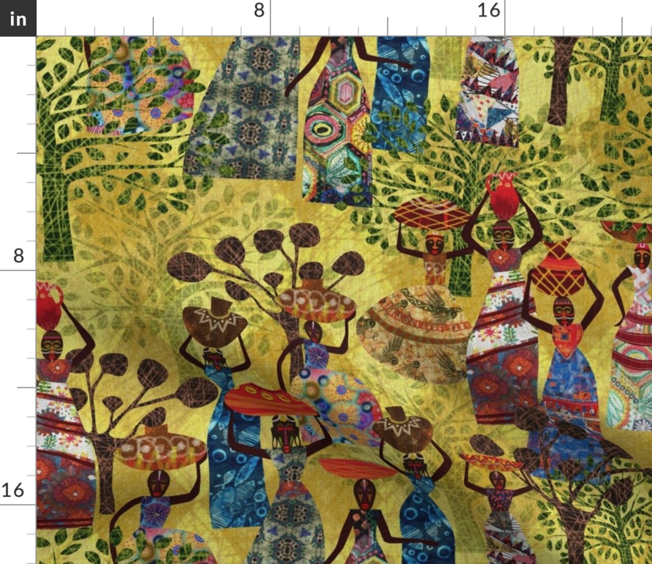 Women Africa Life Folklore Tribal Mythical Dancing Bohemian African Art Autumn Festival Custom Printed Fabric by Spoonflower Various Fabrics by the Yard or Fat Quarter